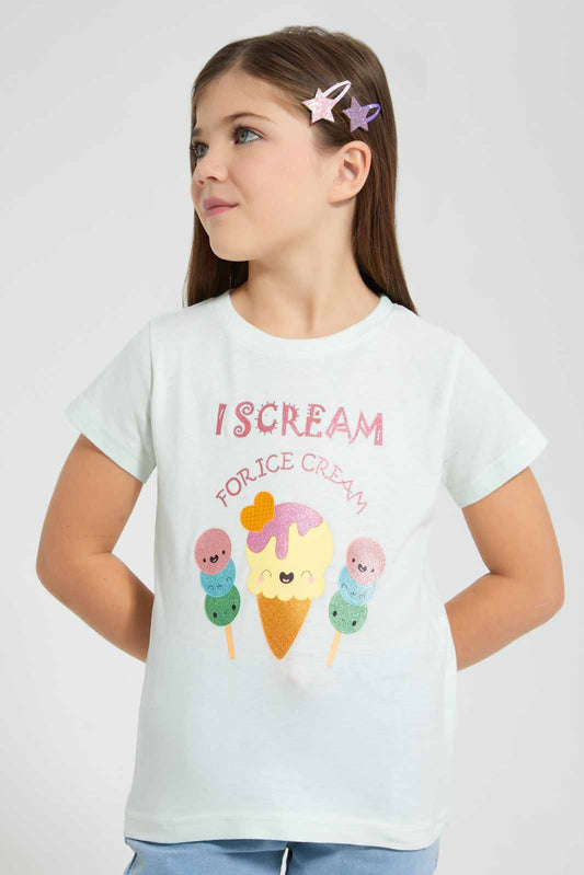 Redtag-White-Ice-Cream-T-Shirt-Graphic-T-Shirts-Girls-2 to 8 Years