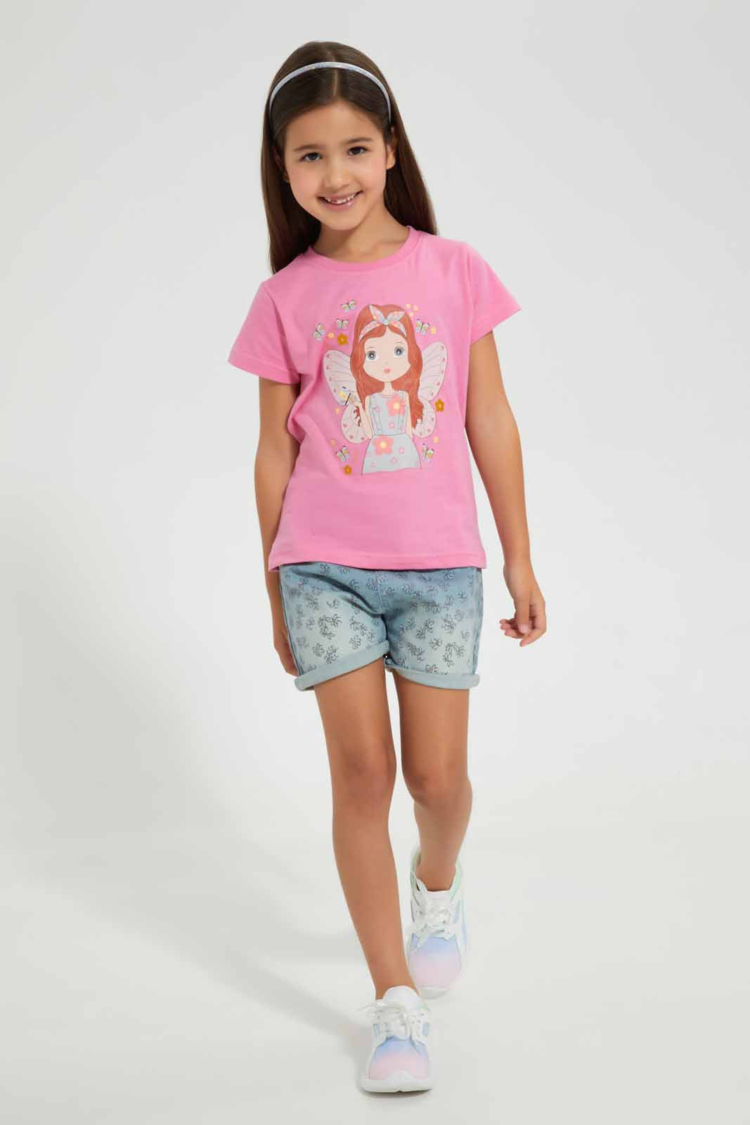 Redtag-Fuchsia-Girls-Printed-T-Shirt-Graphic-T-Shirts-Girls-2 to 8 Years