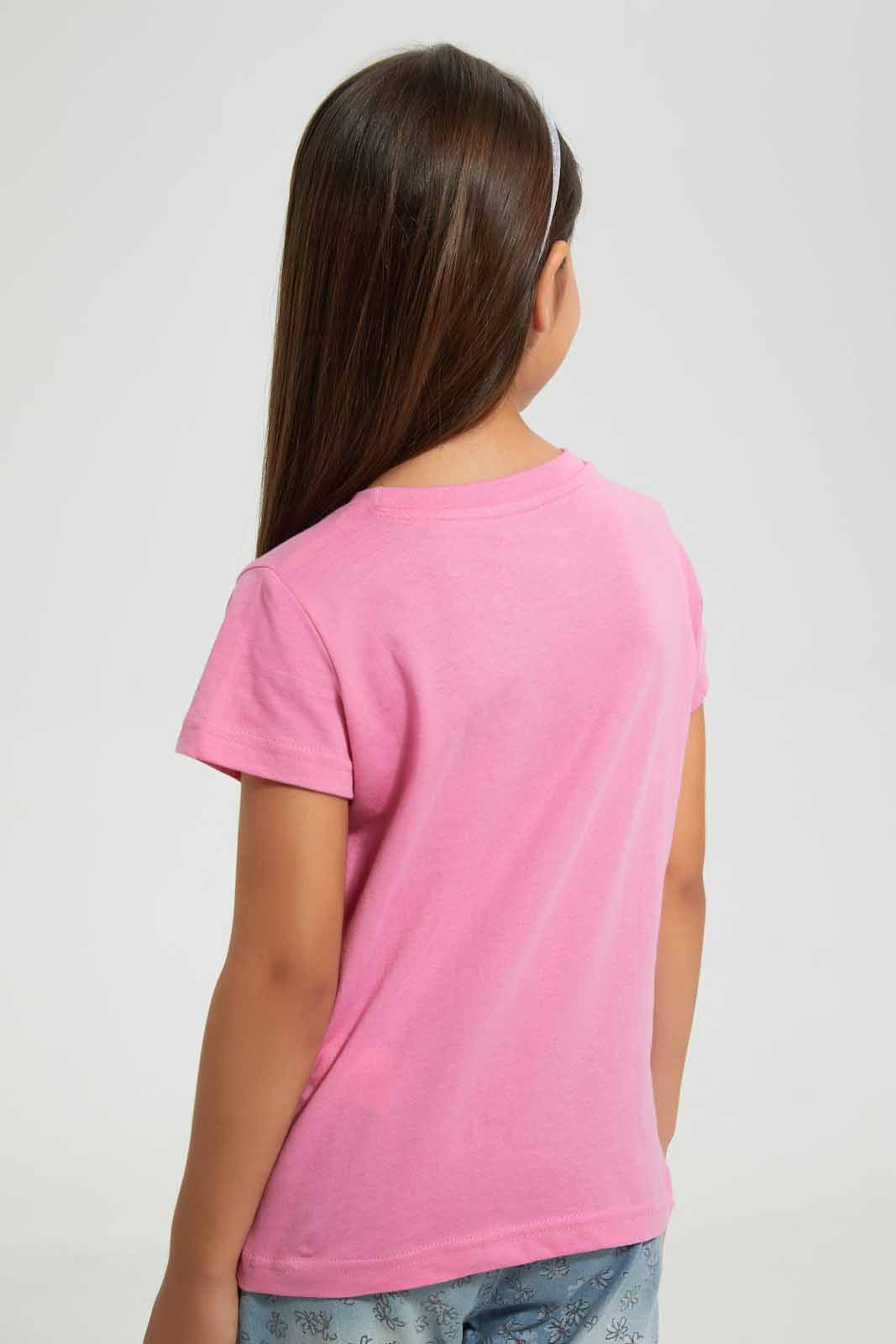 Redtag-Fuchsia-Girls-Printed-T-Shirt-Graphic-T-Shirts-Girls-2 to 8 Years