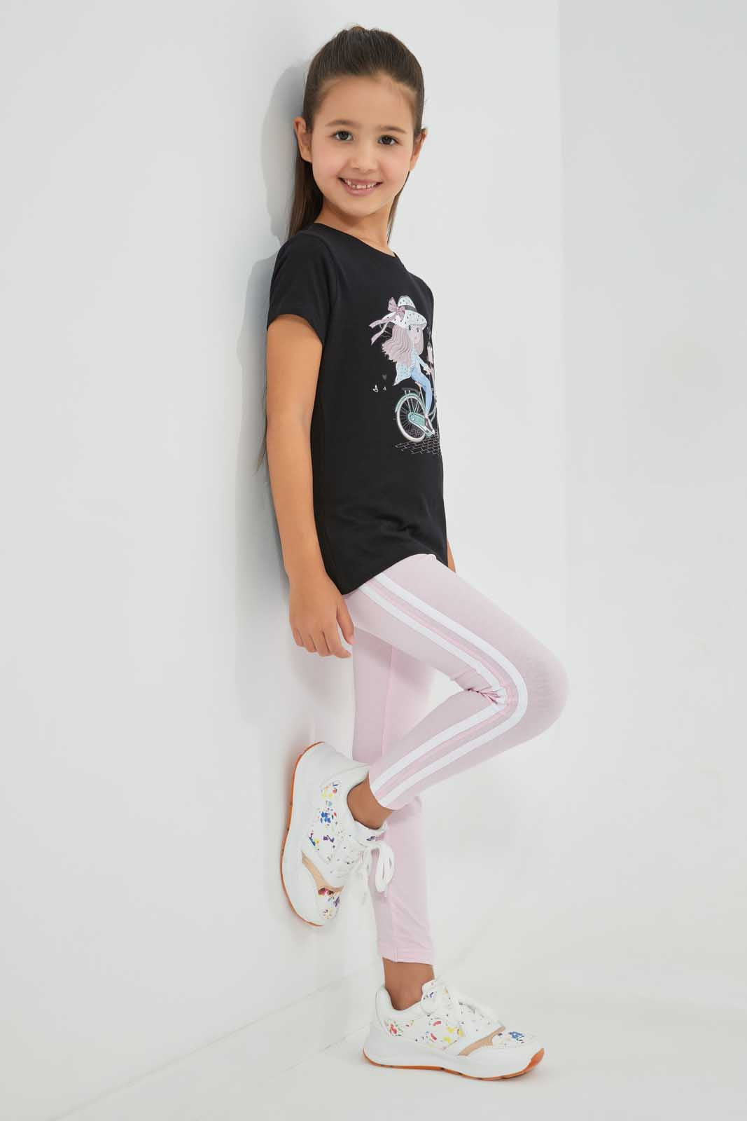 Redtag-Pink-Girls-Legging-With-Stripe-At-Side-Seam-Leggings-Girls-2 to 8 Years