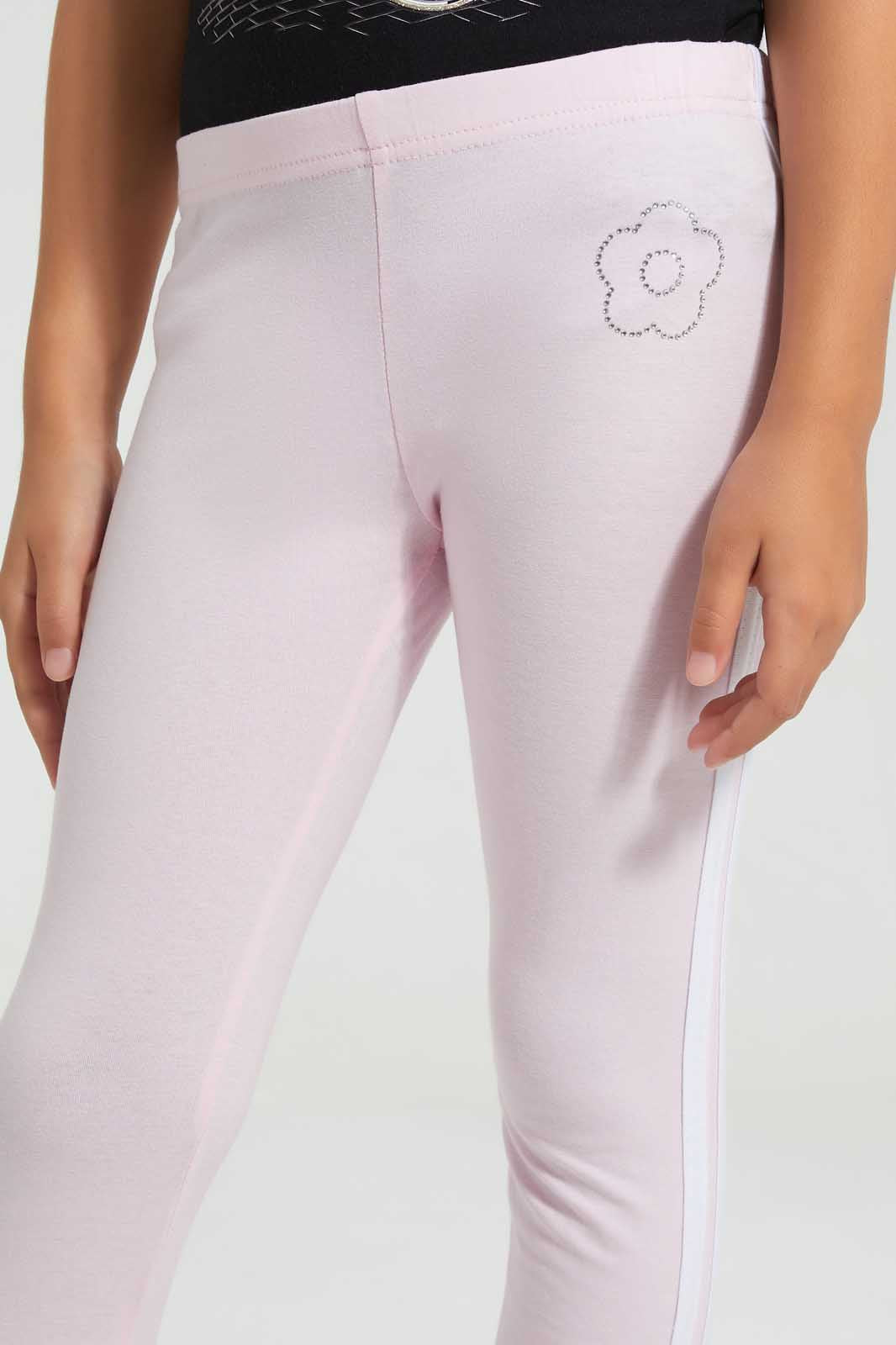 Redtag-Pink-Girls-Legging-With-Stripe-At-Side-Seam-Leggings-Girls-2 to 8 Years