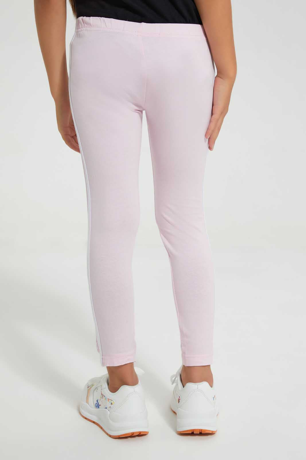 Redtag-Pink-Girls-Legging-With-Stripe-At-Side-Seam-Leggings-Girls-2 to 8 Years