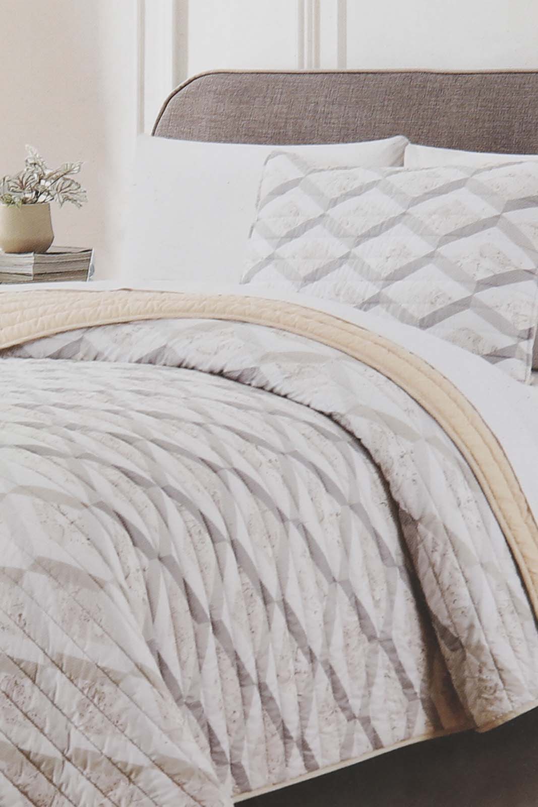 Redtag-Beige-2-Piece-Geometric-Printed-Quilt-Set-
(Single-Size)-Category:Quilts,-Colour:Beige,-Deals:New-In,-Filter:Home-Bedroom,-HMW-BED-Quilts,-New-In-HMW-BED,-Non-Sale,-Section:Homewares,-W22O-Home-Bedroom-