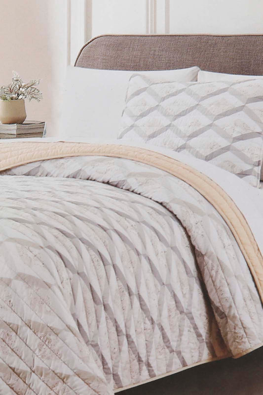 Redtag-Beige-2-Piece-Geometric-Printed-Quilt-Set-
(Single-Size)-Category:Quilts,-Colour:Beige,-Deals:New-In,-Filter:Home-Bedroom,-HMW-BED-Quilts,-New-In-HMW-BED,-Non-Sale,-Section:Homewares,-W22O-Home-Bedroom-