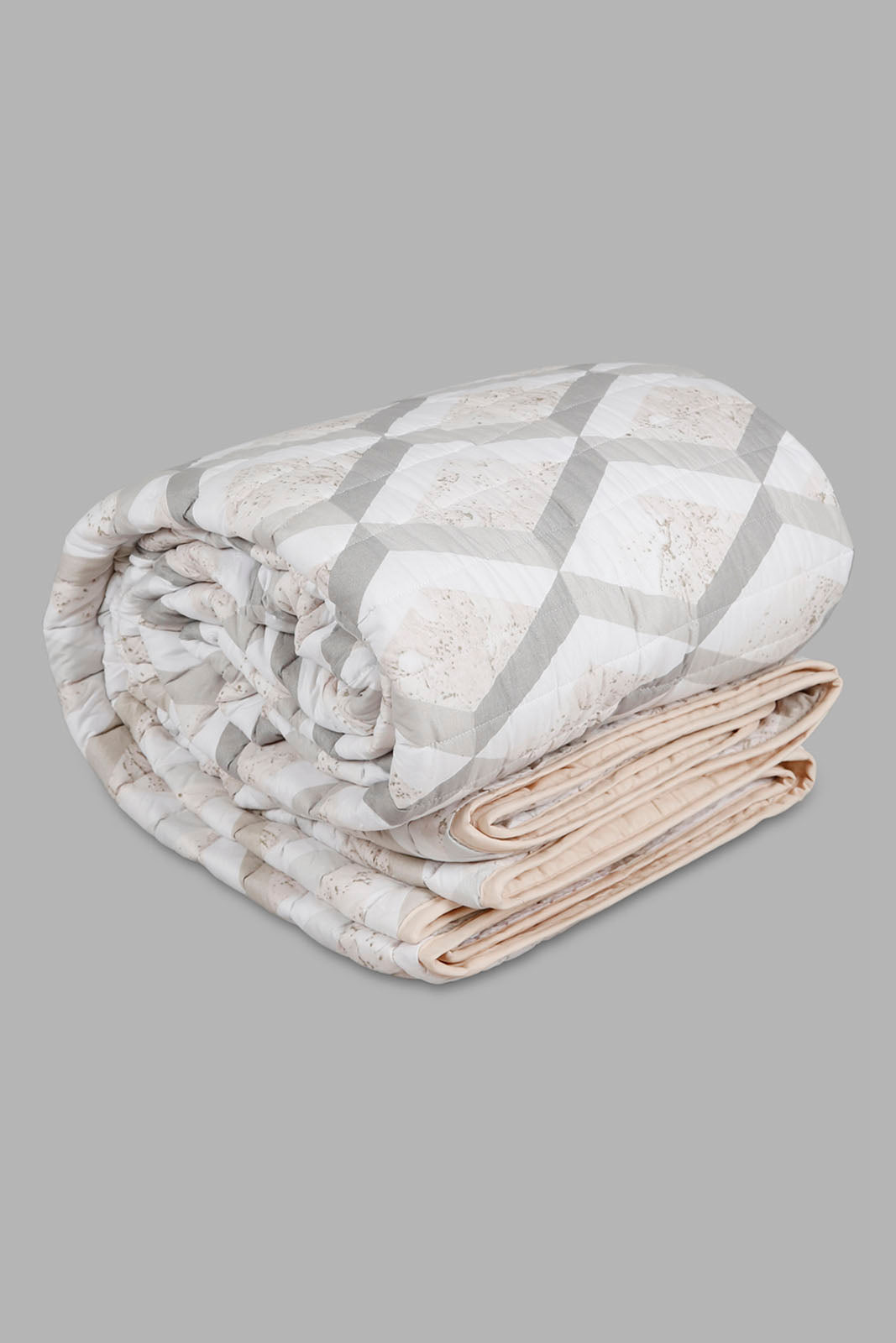 Redtag-Beige-2-Piece-Geometric-Printed-Quilt-Set-
(Single-Size)-Category:Quilts,-Colour:Beige,-Deals:New-In,-Filter:Home-Bedroom,-HMW-BED-Quilts,-New-In-HMW-BED,-Non-Sale,-Section:Homewares,-W22O-Home-Bedroom-