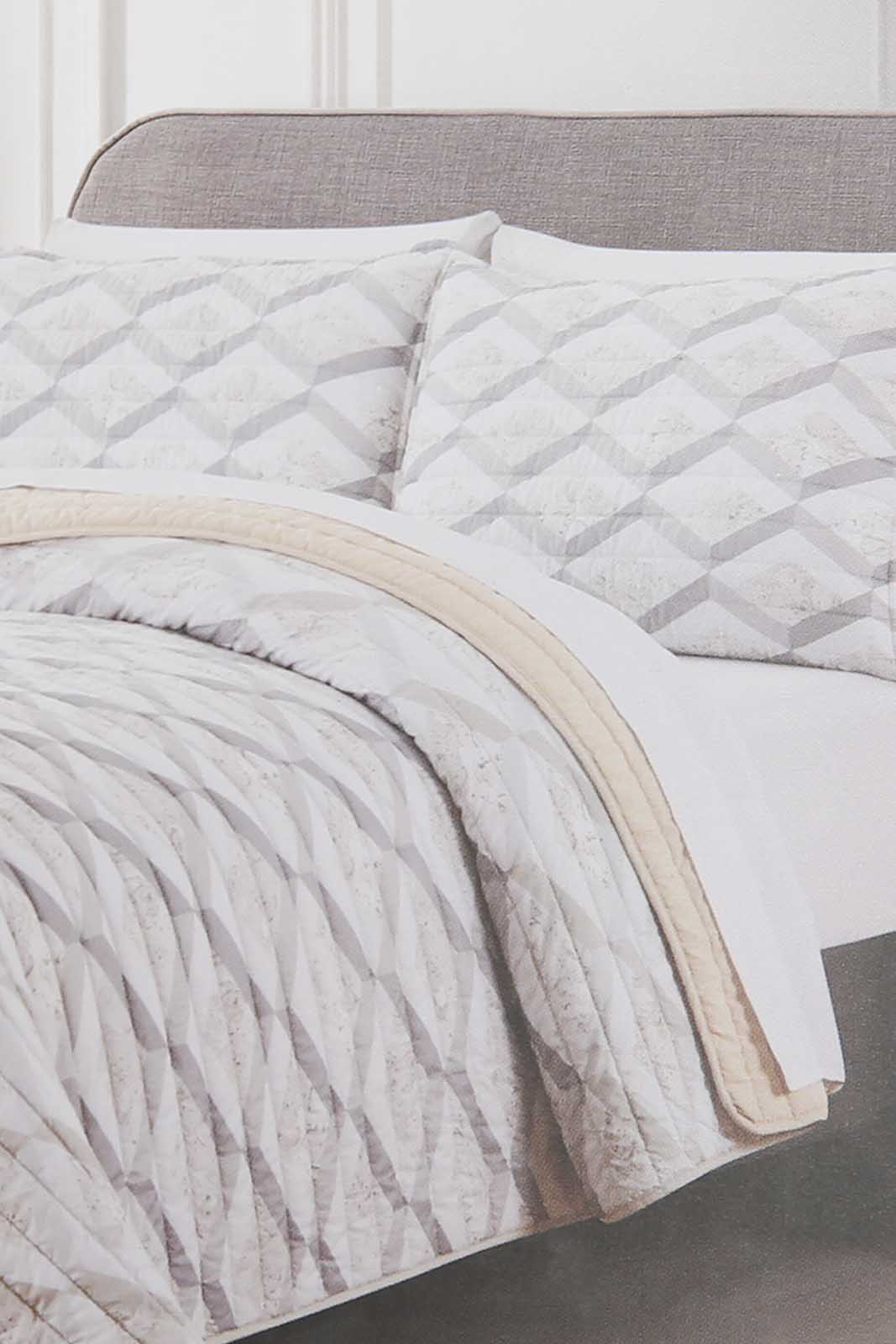 Redtag-Beige-3-Piece-Geometric-Printed-Quilt-Set-
(Double-Size)-Category:Quilts,-Colour:Beige,-Deals:New-In,-Filter:Home-Bedroom,-HMW-BED-Quilts,-New-In-HMW-BED,-Non-Sale,-Section:Homewares,-W22O-Home-Bedroom-