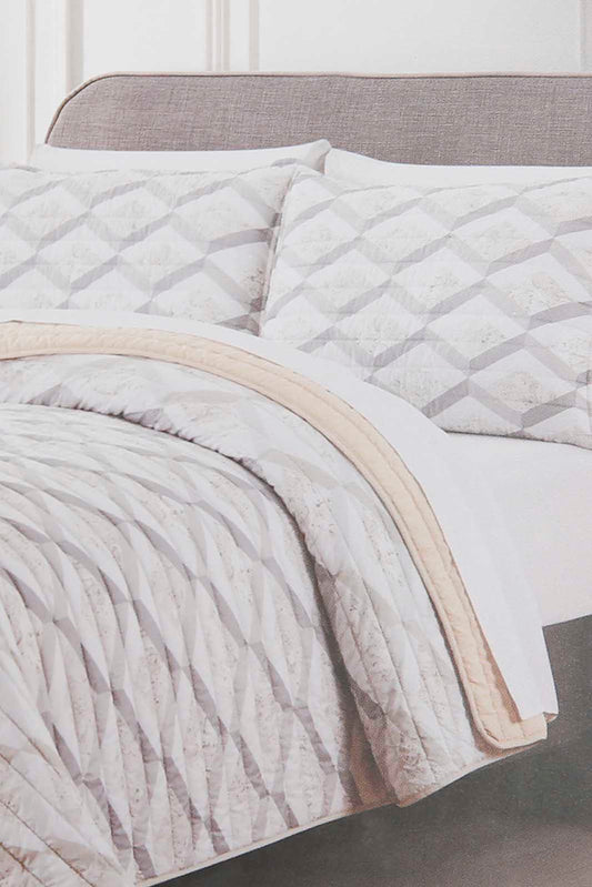 Redtag-Beige-3-Piece-Geometric-Printed-Quilt-Set-
(Double-Size)-Category:Quilts,-Colour:Beige,-Deals:New-In,-Filter:Home-Bedroom,-HMW-BED-Quilts,-New-In-HMW-BED,-Non-Sale,-Section:Homewares,-W22O-Home-Bedroom-