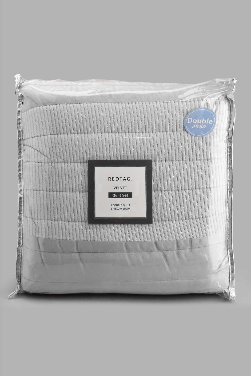Grey Velvet 3-Piece Quilt (Double Size)