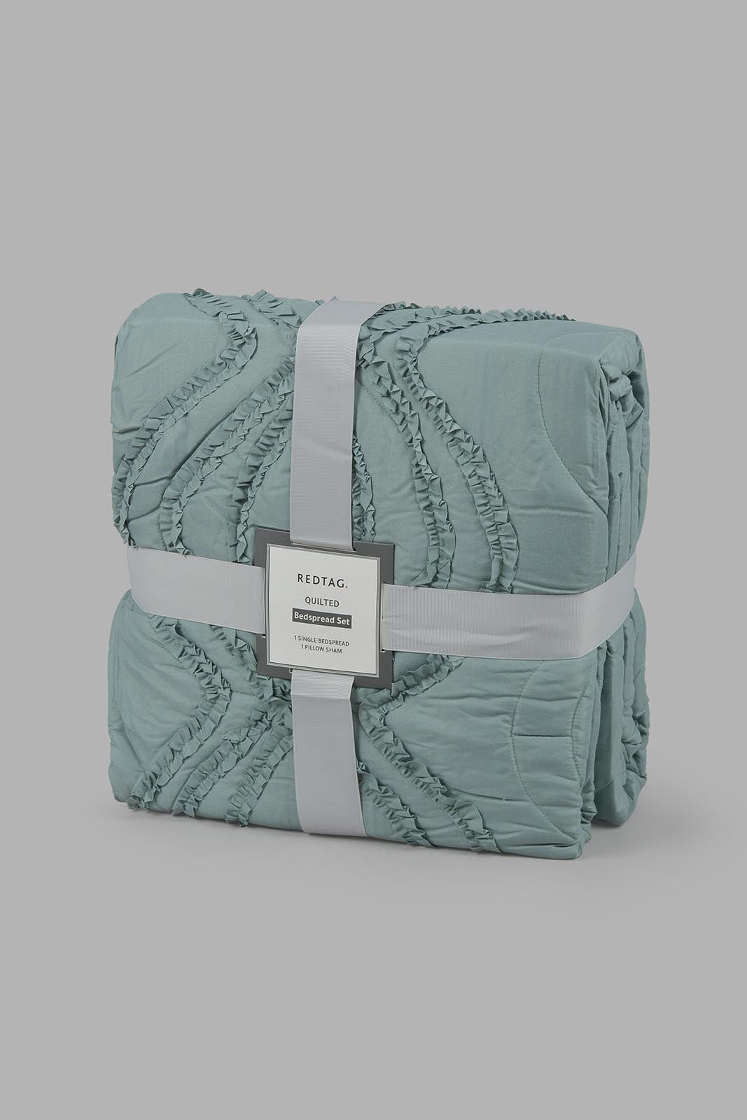 Redtag-Green-Bedspread-Set-With-Frill-
(Single-Size)-Category:Bedspreads,-Colour:Green,-Filter:Home-Bedroom,-HMW-BED-Bedspreads,-Non-Sale,-S22C,-Section:Homewares-Home-Bedroom-
