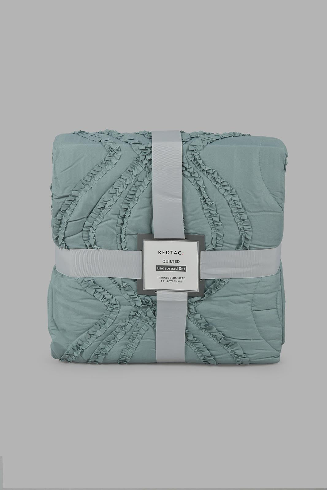 Redtag-Green-Bedspread-Set-With-Frill-
(Single-Size)-Category:Bedspreads,-Colour:Green,-Filter:Home-Bedroom,-HMW-BED-Bedspreads,-Non-Sale,-S22C,-Section:Homewares-Home-Bedroom-
