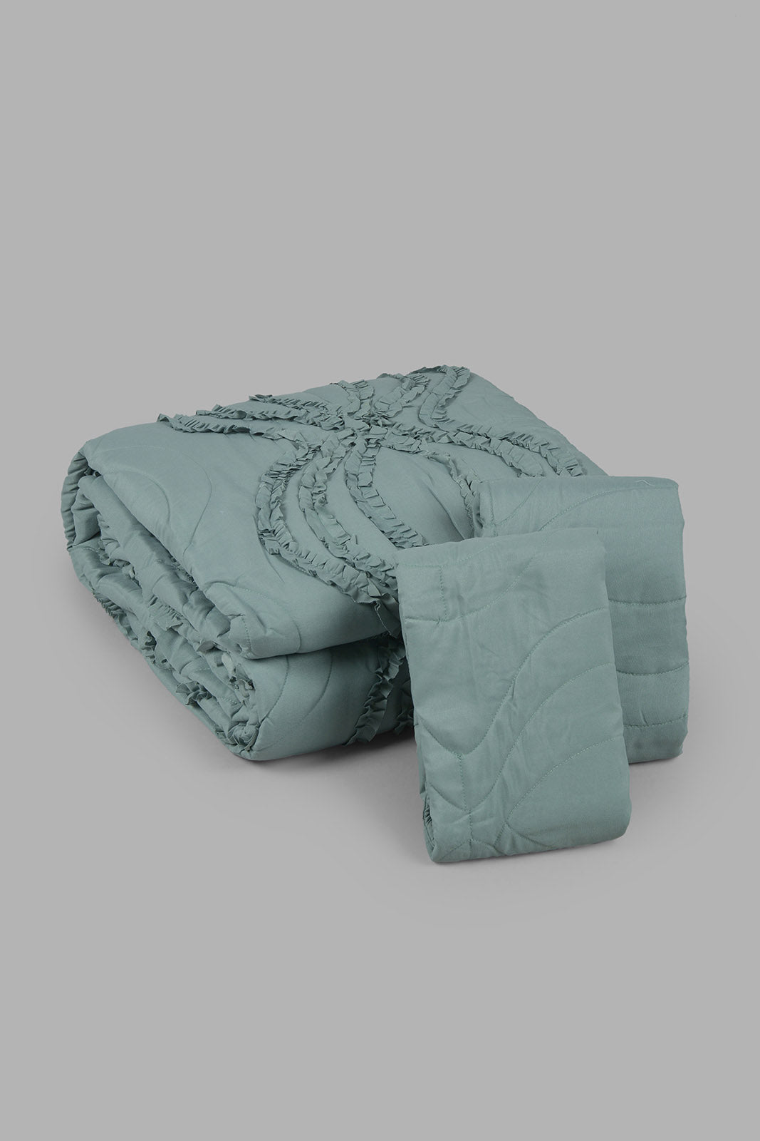 Redtag-Green-Bedspread-Set-With-Frill-
-(Double-Size)-Category:Bedspreads,-Colour:Green,-Filter:Home-Bedroom,-HMW-BED-Bedspreads,-Non-Sale,-S22C,-Section:Homewares-Home-Bedroom-