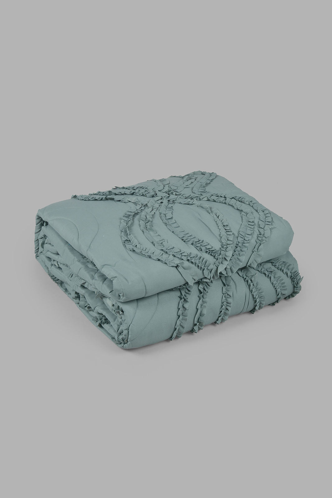 Redtag-Green-Bedspread-Set-With-Frill-
-(Double-Size)-Category:Bedspreads,-Colour:Green,-Filter:Home-Bedroom,-HMW-BED-Bedspreads,-Non-Sale,-S22C,-Section:Homewares-Home-Bedroom-