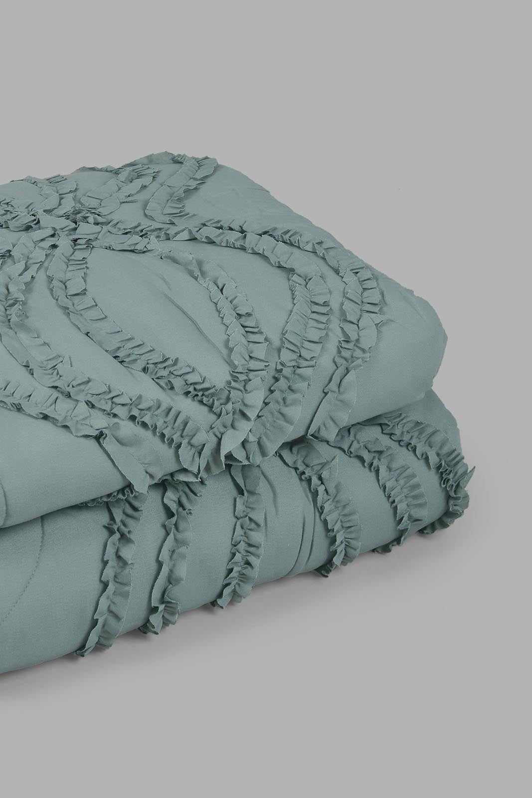 Redtag-Green-Bedspread-Set-With-Frill-
-(Double-Size)-Category:Bedspreads,-Colour:Green,-Filter:Home-Bedroom,-HMW-BED-Bedspreads,-Non-Sale,-S22C,-Section:Homewares-Home-Bedroom-