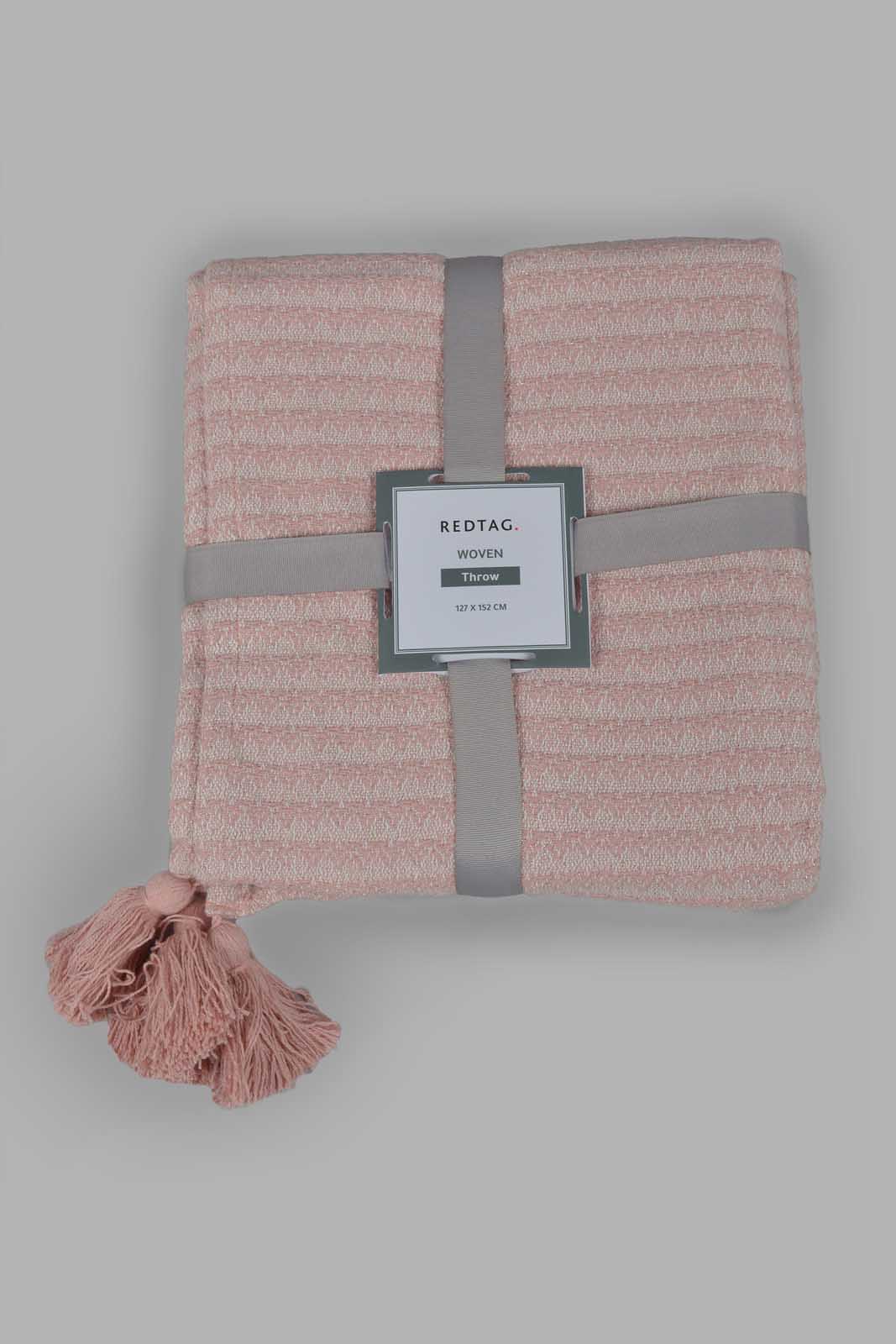 Redtag-Pink-Woven-Throw-With-Fringles-Category:Throws,-Colour:Pink,-Deals:New-In,-Filter:Home-Bedroom,-HMW-BED-Throws,-New-In-HMW-BED,-Non-Sale,-Section:Homewares,-W22O-Home-Bedroom-