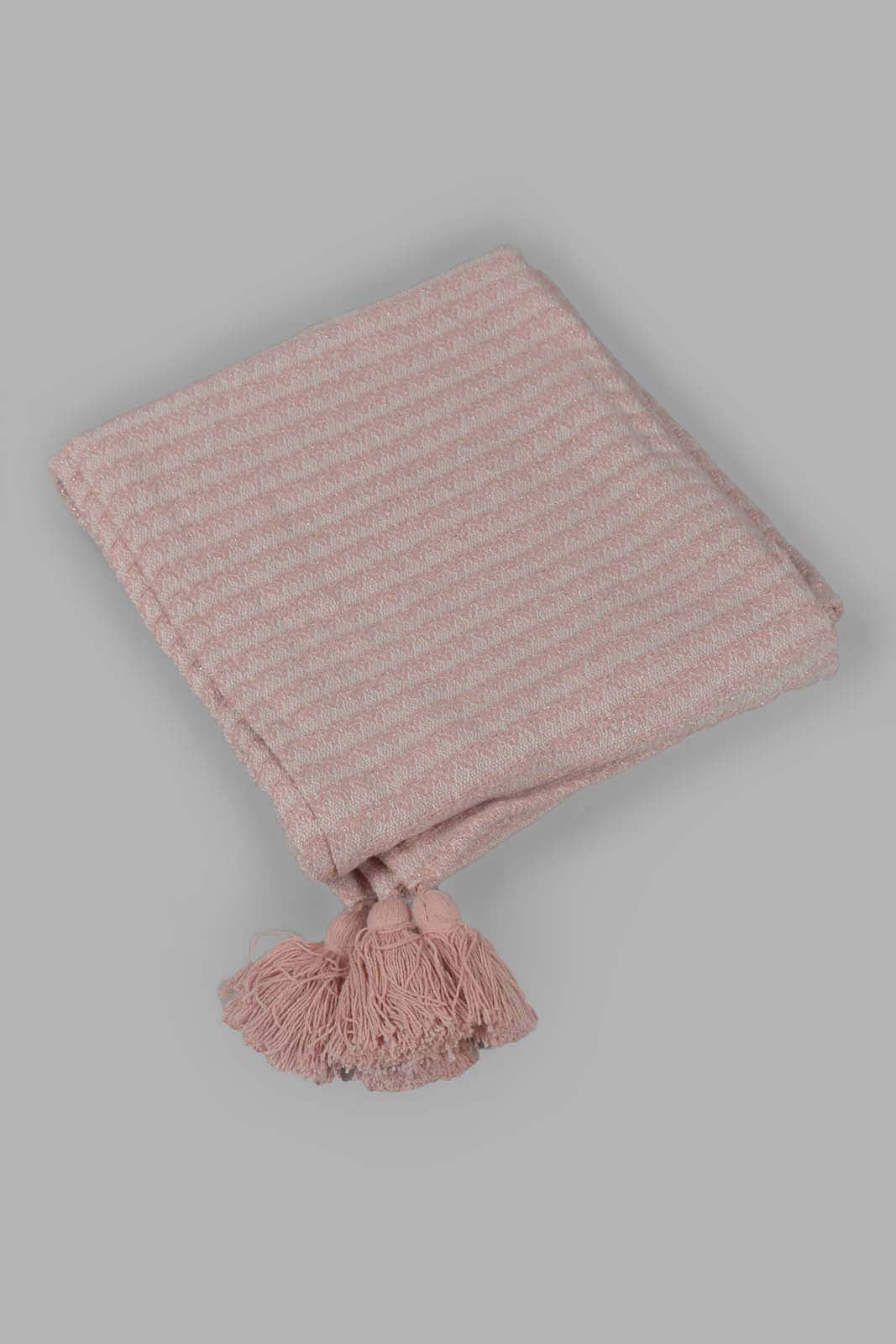 Redtag-Pink-Woven-Throw-With-Fringles-Category:Throws,-Colour:Pink,-Deals:New-In,-Filter:Home-Bedroom,-HMW-BED-Throws,-New-In-HMW-BED,-Non-Sale,-Section:Homewares,-W22O-Home-Bedroom-