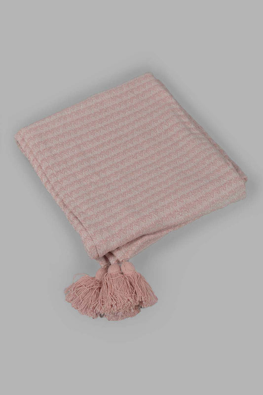 Redtag-Pink-Woven-Throw-With-Fringles-Category:Throws,-Colour:Pink,-Deals:New-In,-Filter:Home-Bedroom,-HMW-BED-Throws,-New-In-HMW-BED,-Non-Sale,-Section:Homewares,-W22O-Home-Bedroom-