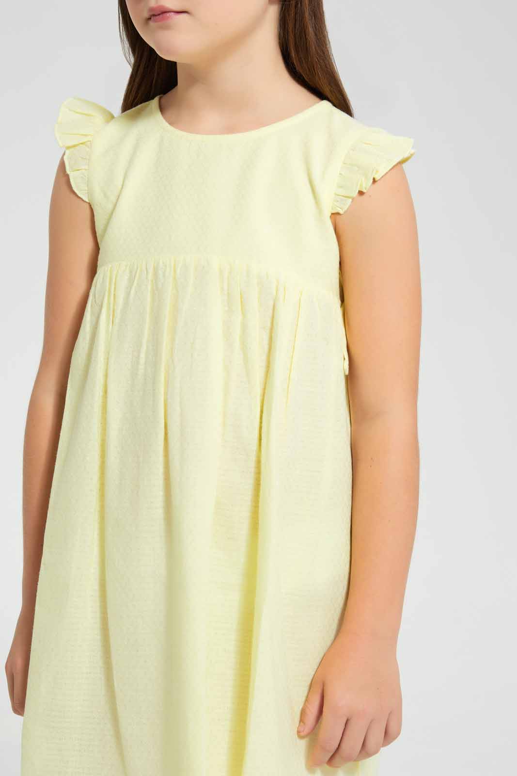 Redtag-Yellow-Dobby-Basic-Dress-Dresses-Girls-2 to 8 Years