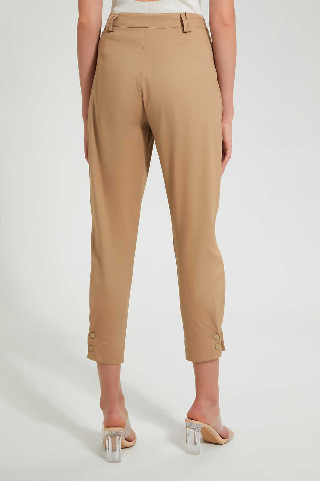 Redtag-Brown-Straight-Fit-Trouser-With-Button-Details-On-Side-Trousers-Women's-