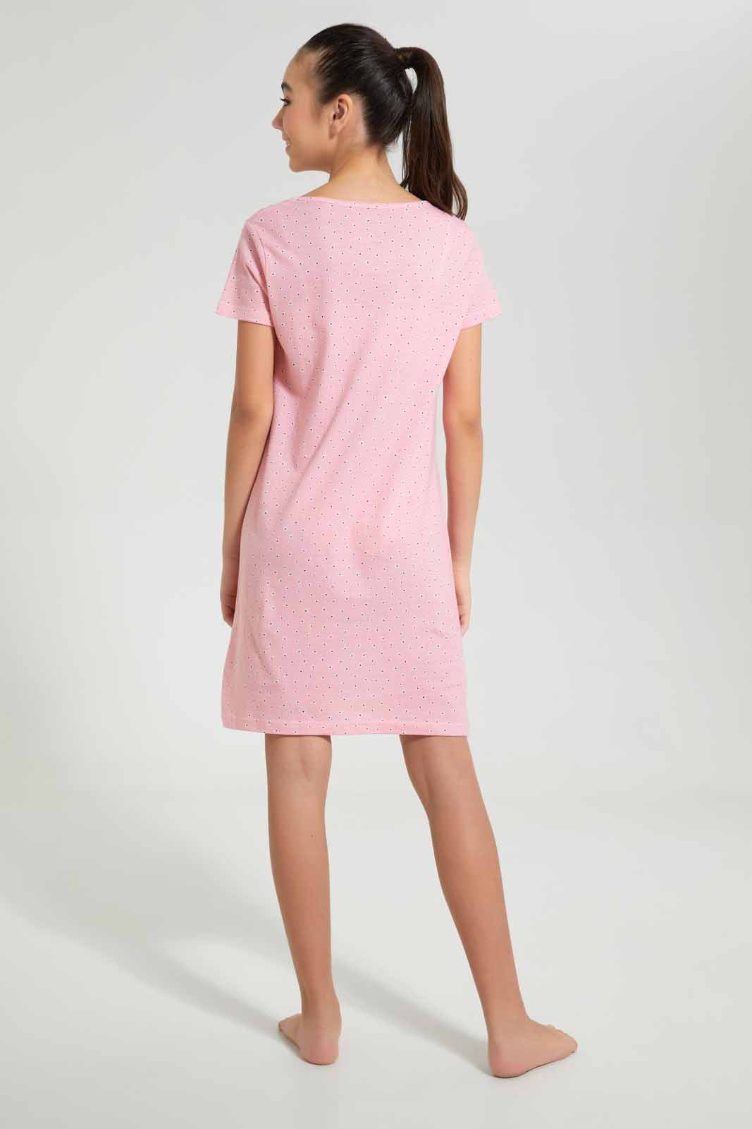 Redtag-Pink-Ruffled-Sleeve-NightShirt-Nightshirts-Senior-Girls-9 to 14 Years