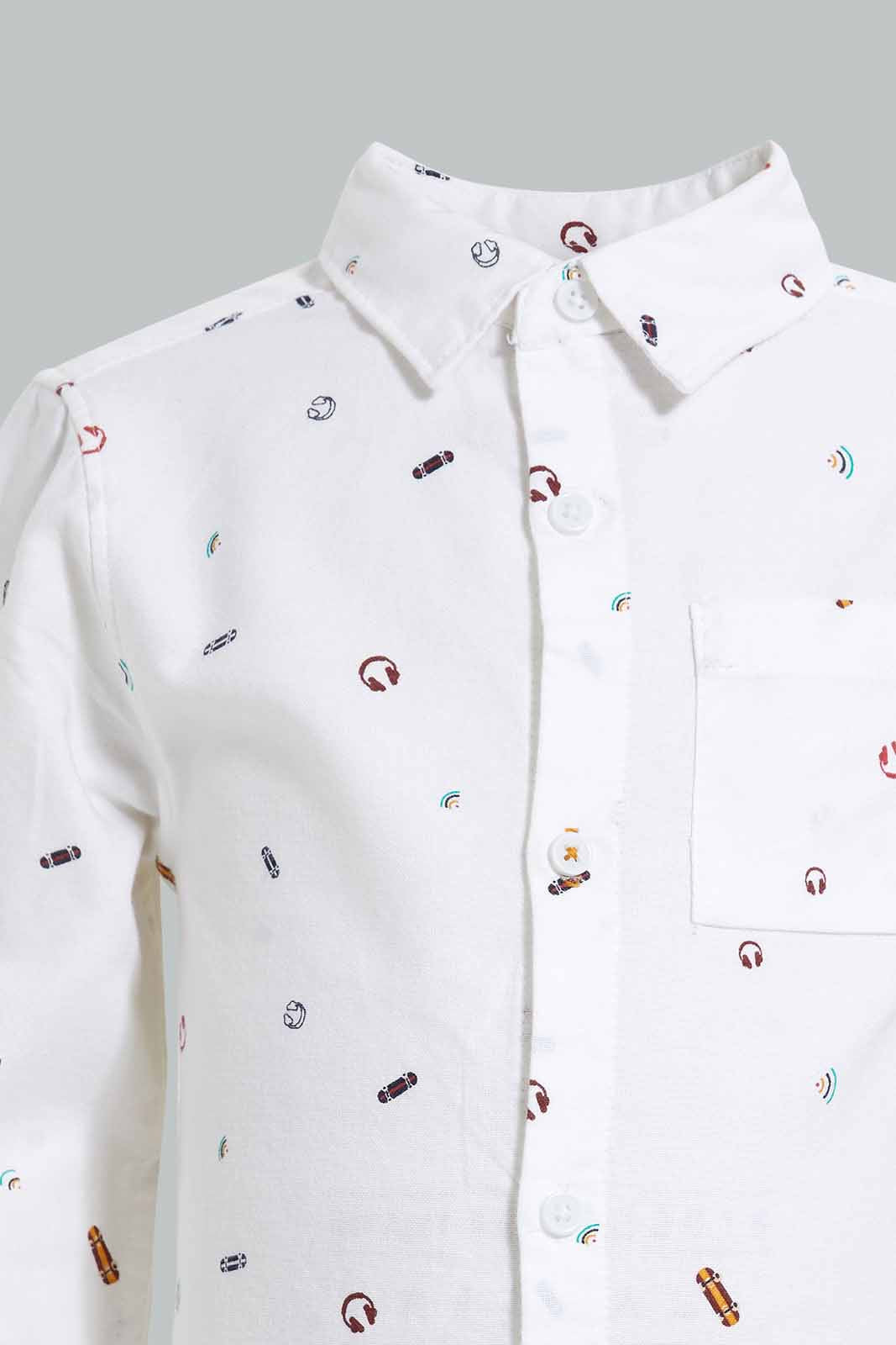 Redtag-White-Music-Allover-Printed-Long-Sleeve-Shirt-Casual-Shirts-Infant-Boys-3 to 24 Months
