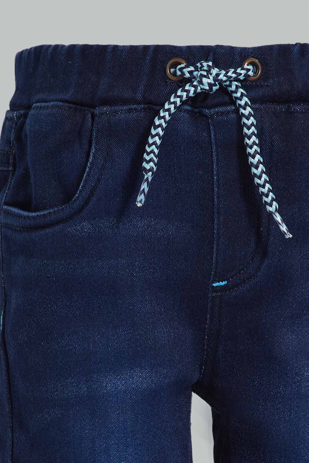 Redtag-Dark-Wash-Knit-Denim-Short-Denim-Shorts-Infant-Boys-3 to 24 Months