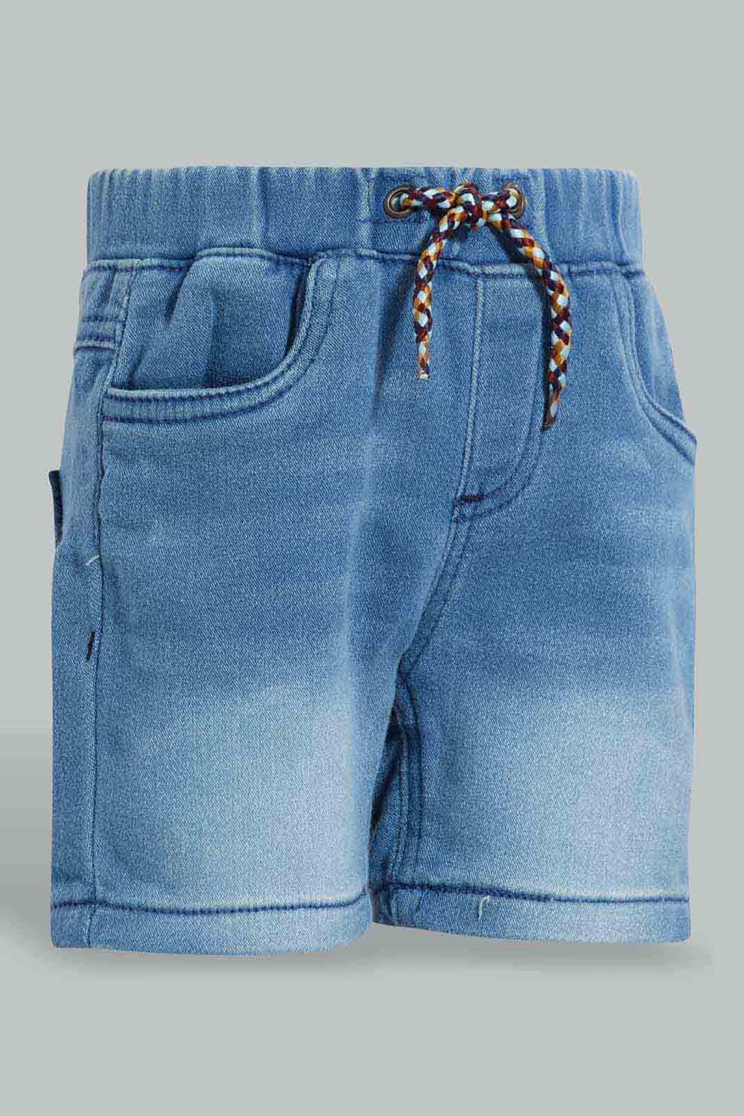 Redtag-Light-Wash-Knit-Denim-Short-Denim-Shorts-Infant-Boys-3 to 24 Months