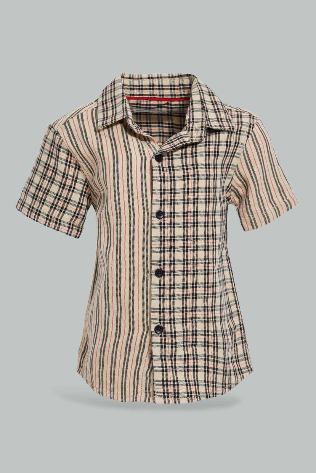 Redtag-Beige-Woven-Shirt-With-Matching-Short-Set-(2-Pack)-Category:Sets,-Colour:Beige,-Filter:Infant-Boys-(3-to-24-Mths),-INB-Sets,-Non-Sale,-S22C,-Section:Boys-(0-to-14Yrs)-Infant-Boys-