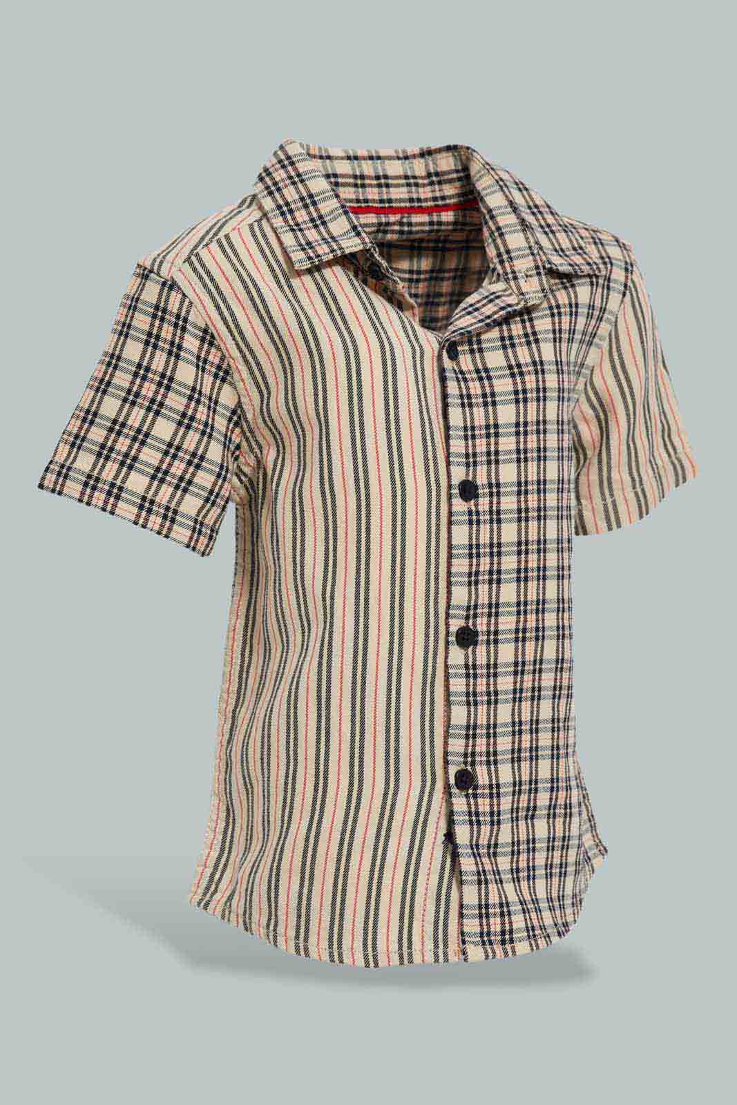 Redtag-Beige-Woven-Shirt-With-Matching-Short-Set-(2-Pack)-Category:Sets,-Colour:Beige,-Filter:Infant-Boys-(3-to-24-Mths),-INB-Sets,-Non-Sale,-S22C,-Section:Boys-(0-to-14Yrs)-Infant-Boys-