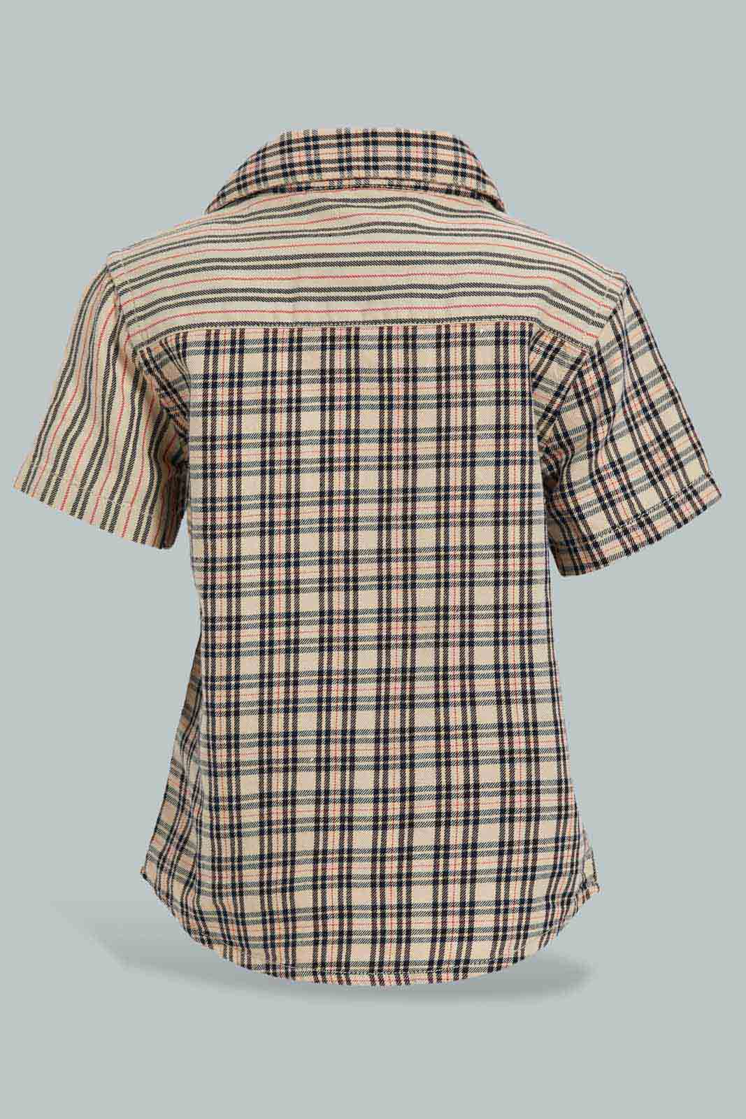 Redtag-Beige-Woven-Shirt-With-Matching-Short-Set-(2-Pack)-Category:Sets,-Colour:Beige,-Filter:Infant-Boys-(3-to-24-Mths),-INB-Sets,-Non-Sale,-S22C,-Section:Boys-(0-to-14Yrs)-Infant-Boys-