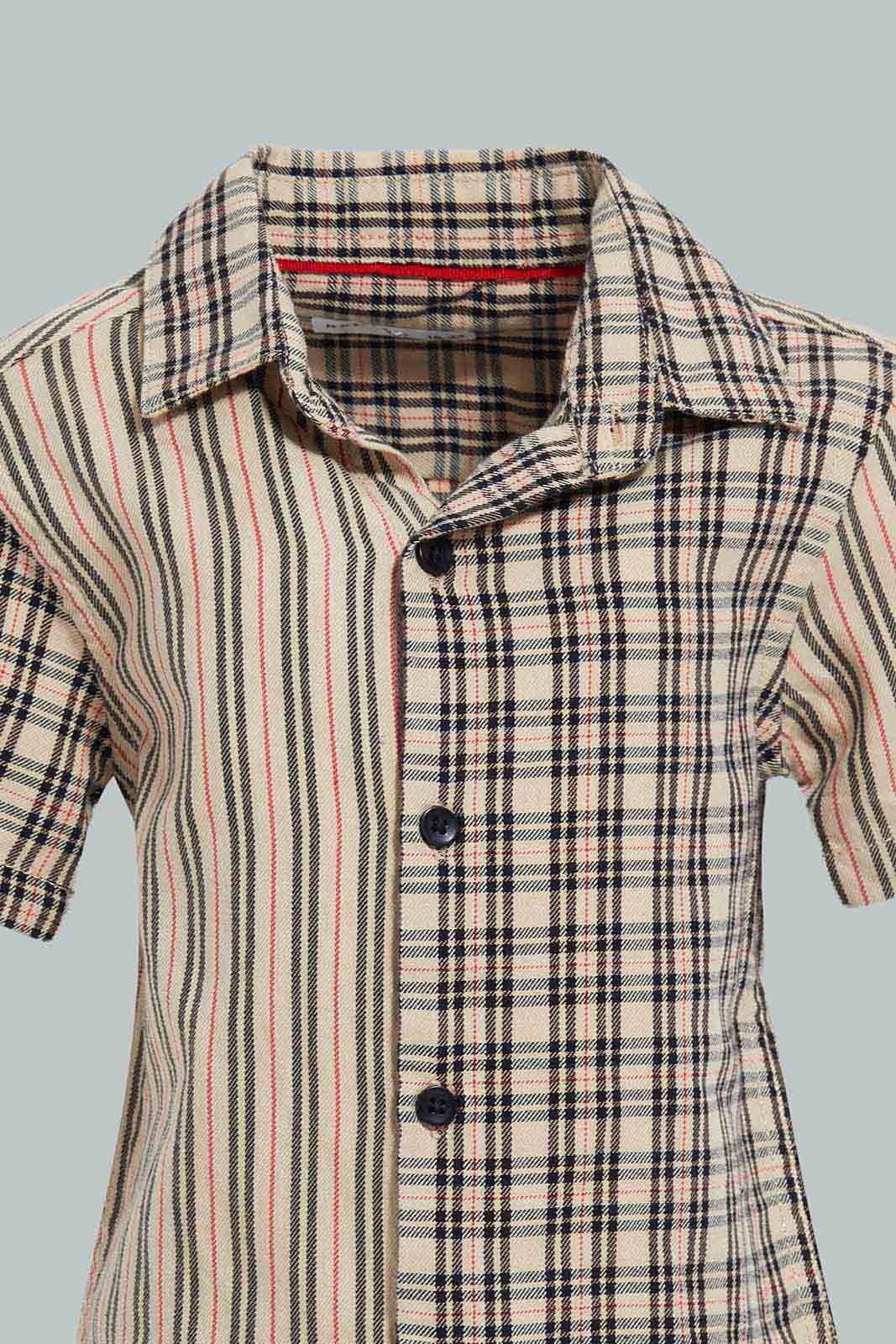 Redtag-Beige-Woven-Shirt-With-Matching-Short-Set-(2-Pack)-Category:Sets,-Colour:Beige,-Filter:Infant-Boys-(3-to-24-Mths),-INB-Sets,-Non-Sale,-S22C,-Section:Boys-(0-to-14Yrs)-Infant-Boys-