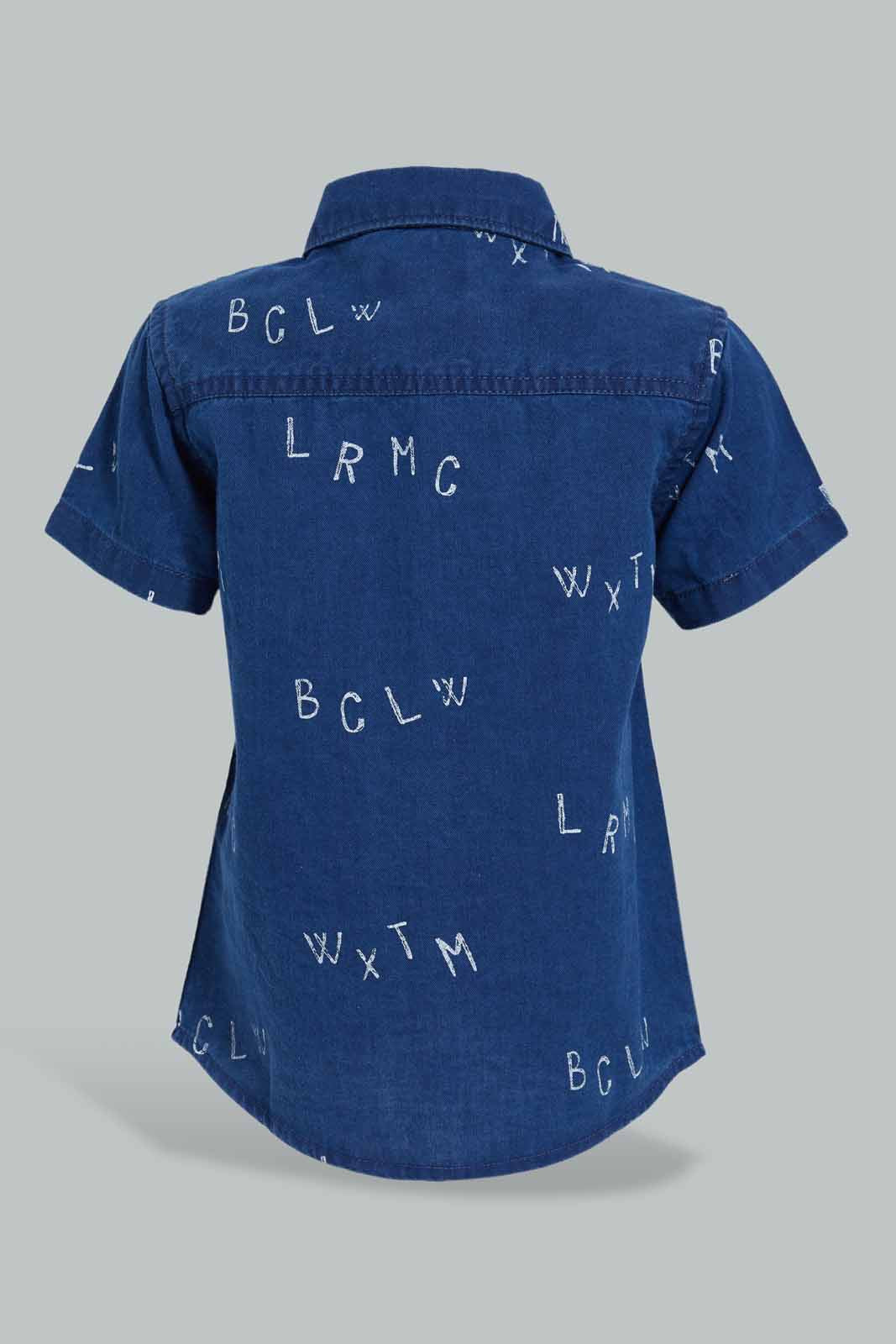 Redtag-Blue-Printed-Denim-Shirt-With-Matching-Denim-Short-Set-(2-Pack)-Category:Sets,-Colour:Blue,-Filter:Infant-Boys-(3-to-24-Mths),-INB-Sets,-Non-Sale,-S22C,-Section:Boys-(0-to-14Yrs)-Infant-Boys-