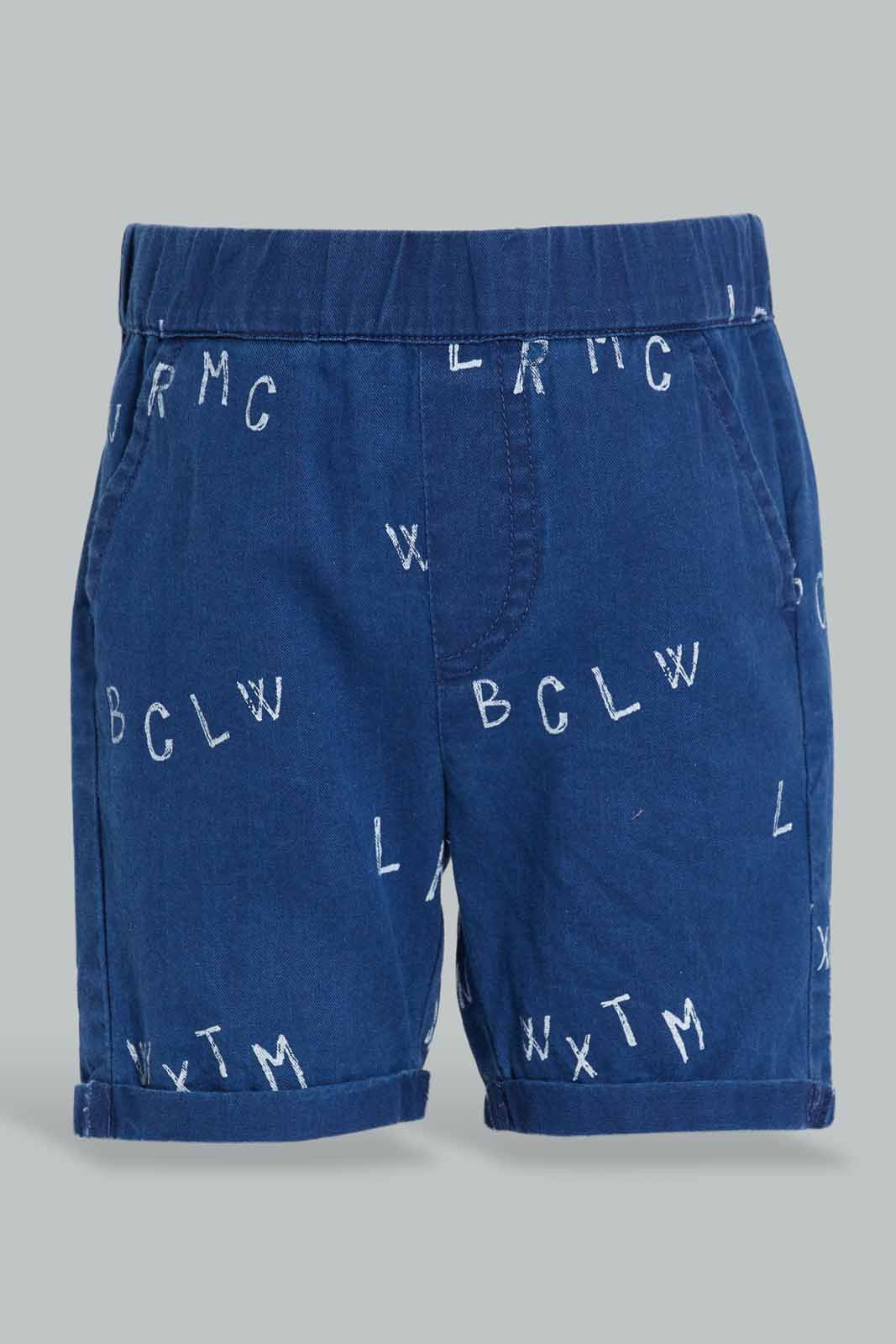 Redtag-Blue-Printed-Denim-Shirt-With-Matching-Denim-Short-Set-(2-Pack)-Category:Sets,-Colour:Blue,-Filter:Infant-Boys-(3-to-24-Mths),-INB-Sets,-Non-Sale,-S22C,-Section:Boys-(0-to-14Yrs)-Infant-Boys-