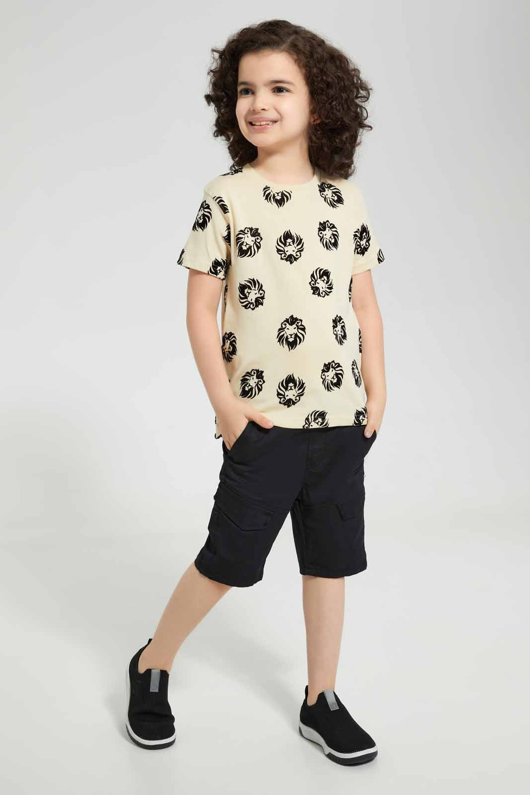 Redtag-Stone-Flock-Lion-Print-T-Shirt-Graphic-T-Shirts-Boys-2 to 8 Years