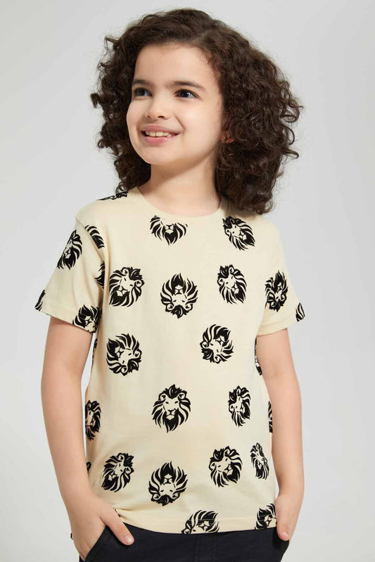 Redtag-Stone-Flock-Lion-Print-T-Shirt-Graphic-T-Shirts-Boys-2 to 8 Years