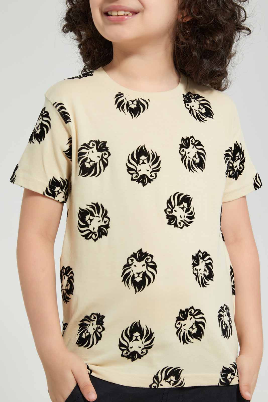 Redtag-Stone-Flock-Lion-Print-T-Shirt-Graphic-T-Shirts-Boys-2 to 8 Years