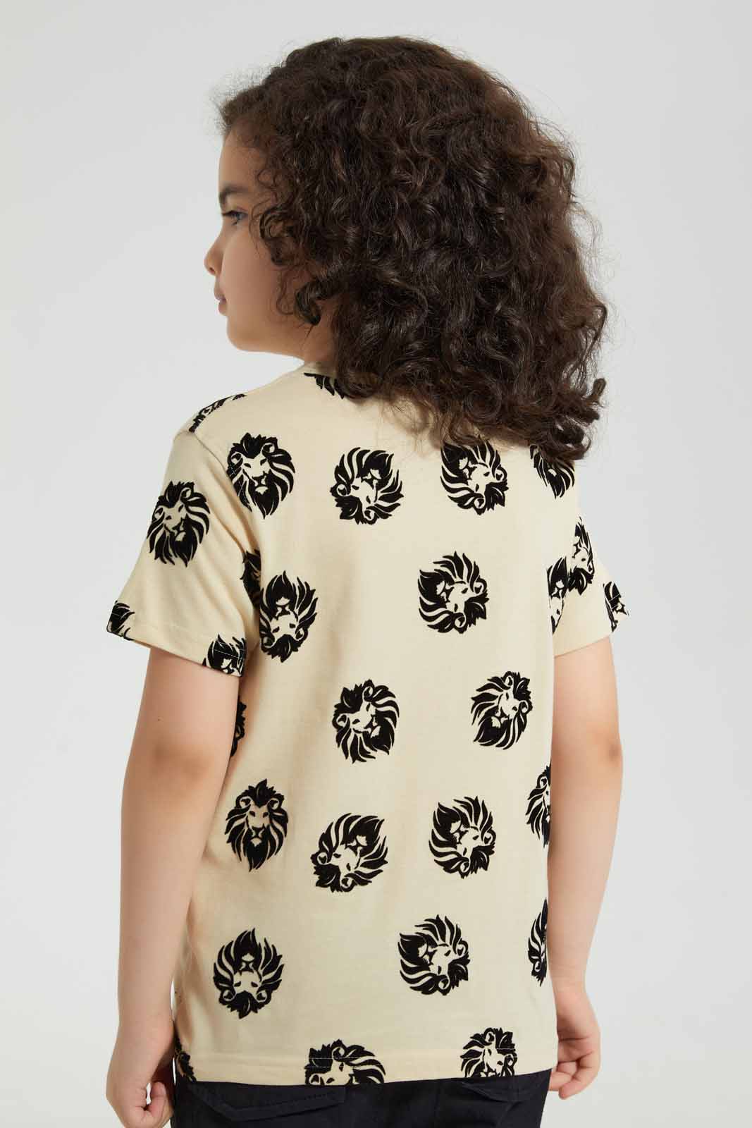Redtag-Stone-Flock-Lion-Print-T-Shirt-Graphic-T-Shirts-Boys-2 to 8 Years