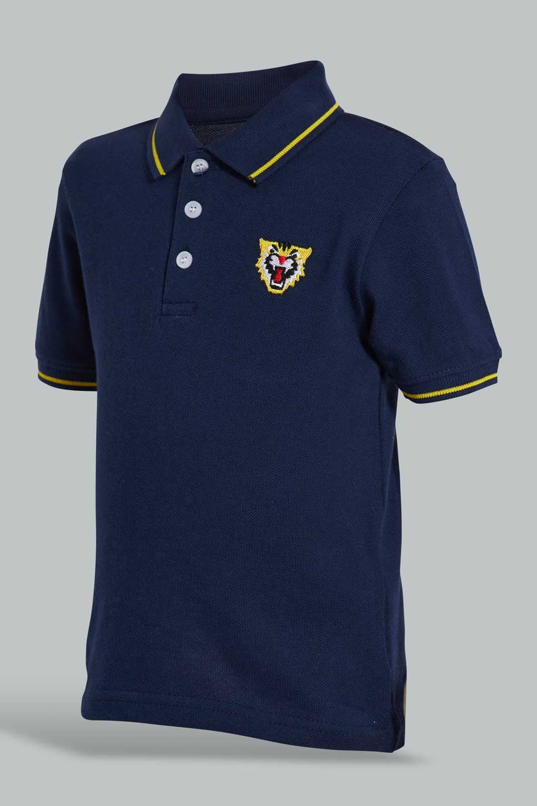 Redtag-Navy-Solid-Tiger-Pique-Polo-Polo-Shirts-Infant-Boys-3 to 24 Months