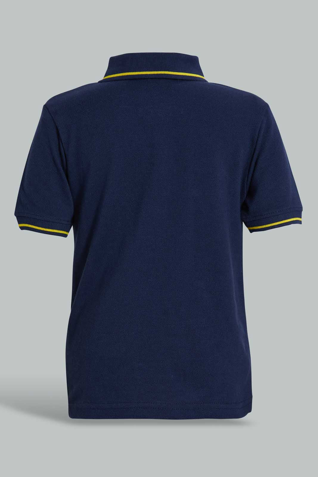 Redtag-Navy-Solid-Tiger-Pique-Polo-Polo-Shirts-Infant-Boys-3 to 24 Months