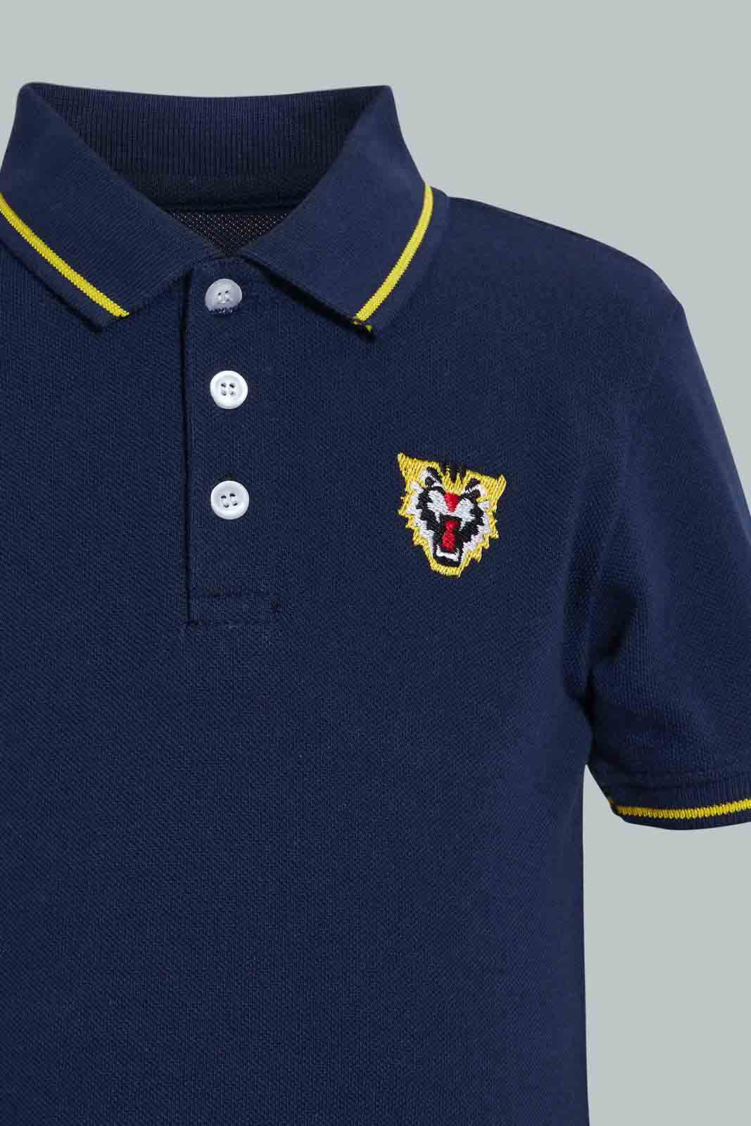 Redtag-Navy-Solid-Tiger-Pique-Polo-Polo-Shirts-Infant-Boys-3 to 24 Months