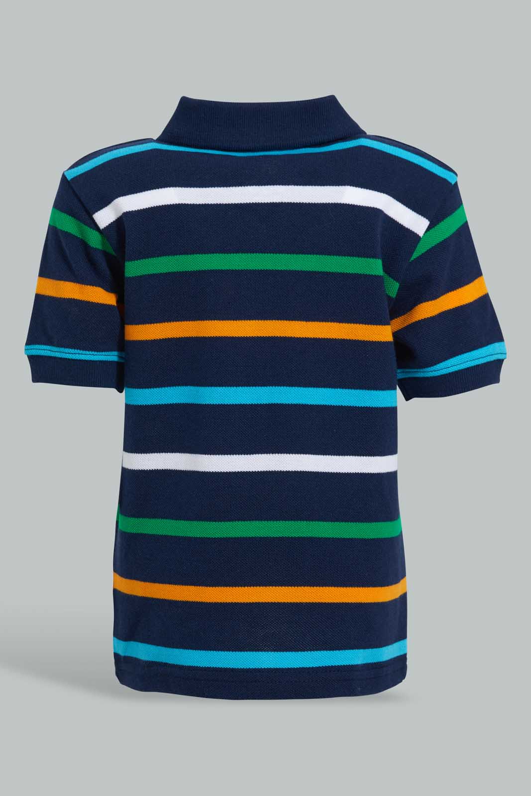 Redtag-Navy-Striped-Tiger-Short-Slv-Polo-Polo-Shirts-Infant-Boys-3 to 24 Months