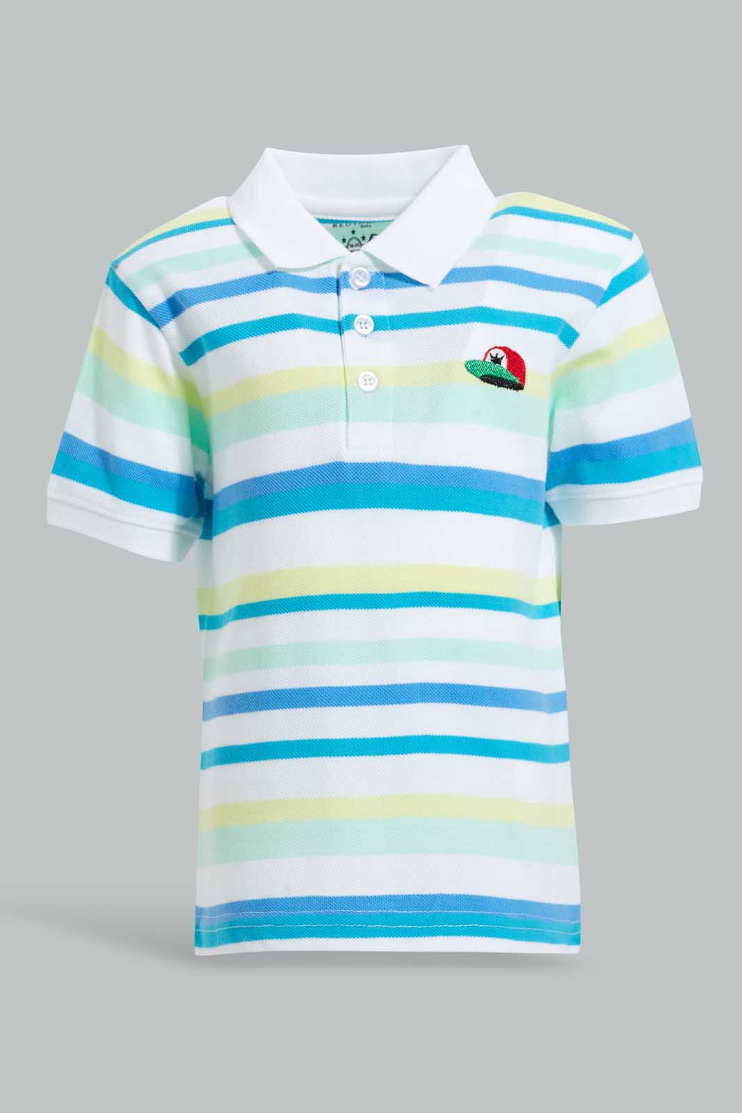 Redtag-Yellow-Striped-Cap-Short-Slv-Polo-Polo-Shirts-Infant-Boys-3 to 24 Months