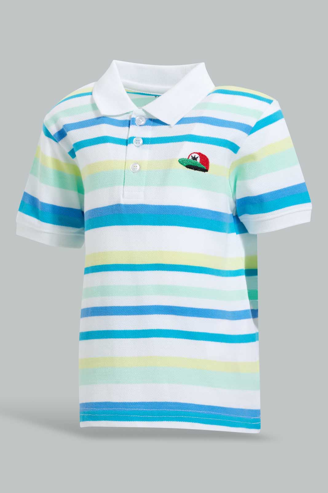 Redtag-Yellow-Striped-Cap-Short-Slv-Polo-Polo-Shirts-Infant-Boys-3 to 24 Months