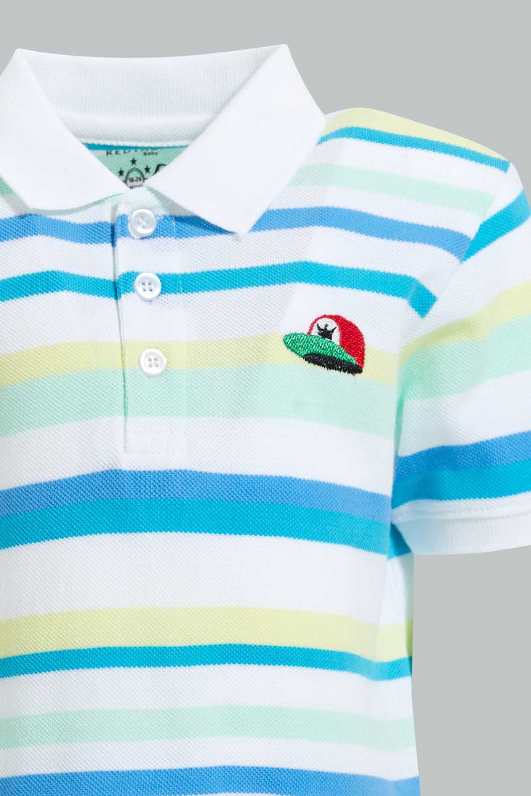 Redtag-Yellow-Striped-Cap-Short-Slv-Polo-Polo-Shirts-Infant-Boys-3 to 24 Months