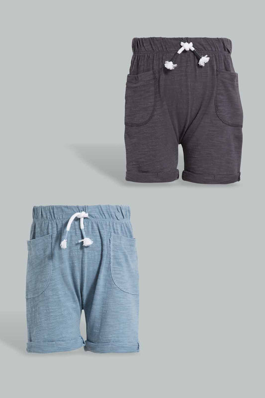 Redtag-Black-And-Grey-Car-Solid-Short-2-Pack-Category:Shorts,-Colour:Black,-Deals:New-In,-Filter:Infant-Boys-(3-to-24-Mths),-INB-Active-Shorts,-New-In-INB-APL,-Non-Sale,-S22C,-Section:Kidswear,-VLM-Infant-Boys-