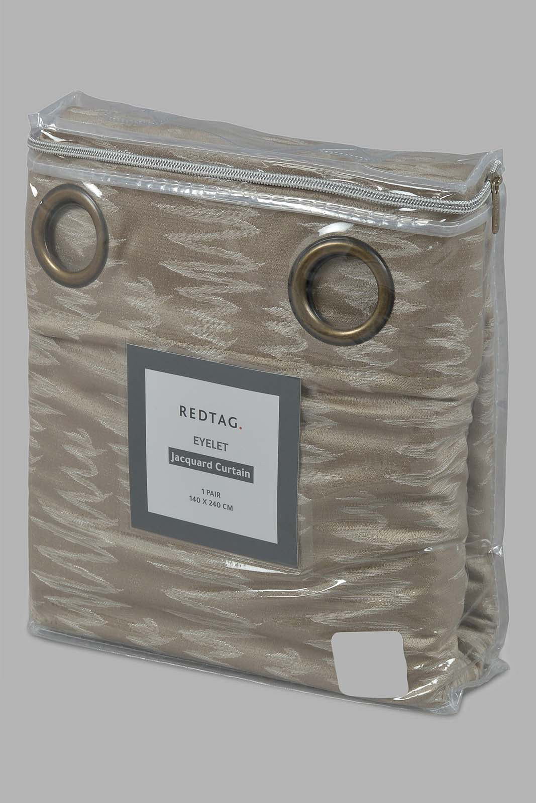Redtag-Beige-2-Piece-Geometric-Jacquard-Curtain-Pair-Without-Lining-Category:Curtains,-Colour:Beige,-Filter:Home-Bedroom,-HMW-BED-Curtains,-Non-Sale,-S22C,-Section:Homewares-Home-Bedroom-