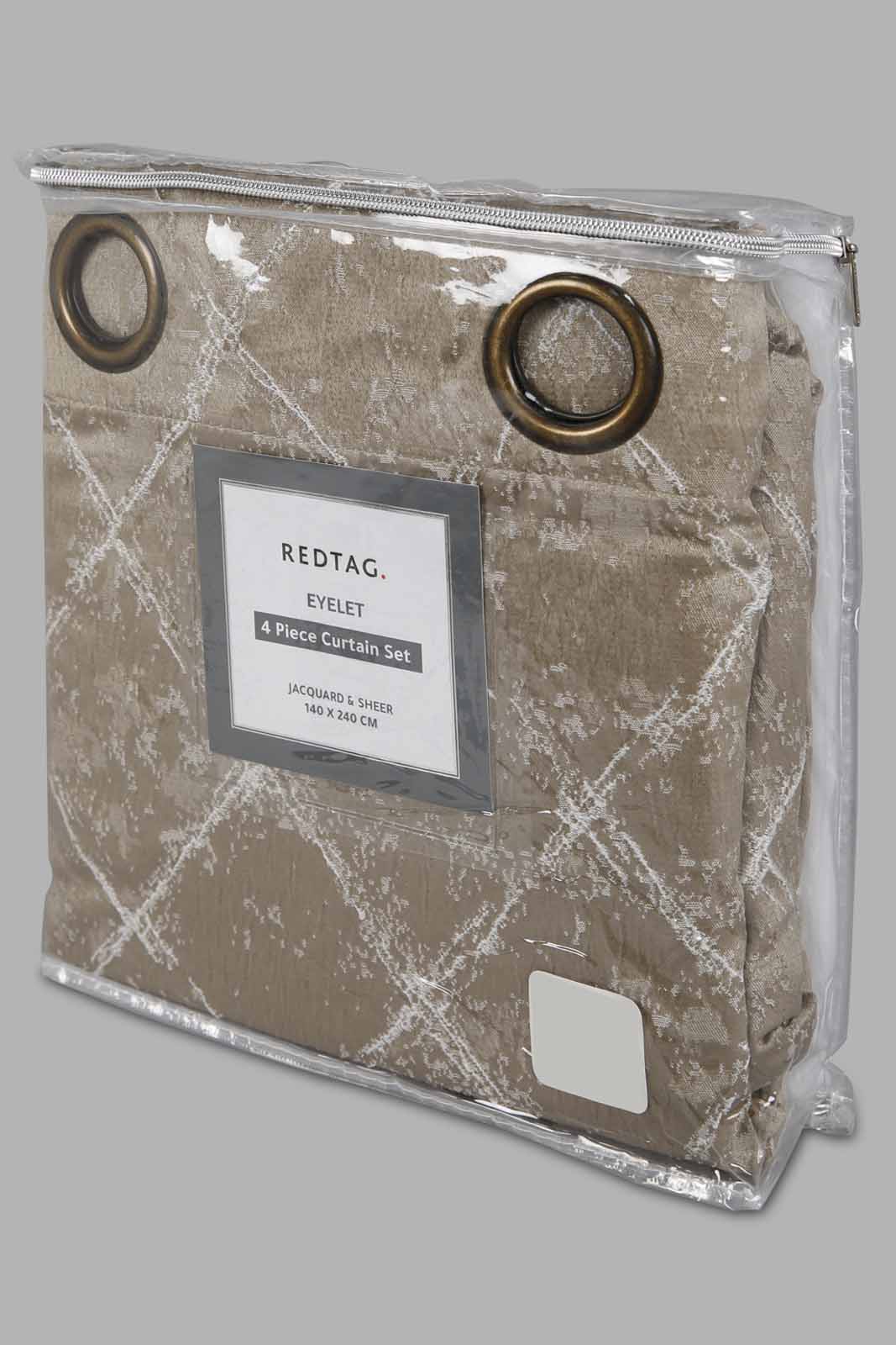 Redtag-Beige-Leaf-Jacquard-&-Sheer-4-Piece-Curtain-Set-Category:Curtains,-Colour:Beige,-Deals:New-In,-Filter:Home-Bedroom,-HMW-BED-Curtains,-New-In-HMW-BED,-Non-Sale,-Section:Homewares,-W22A-Home-Bedroom-