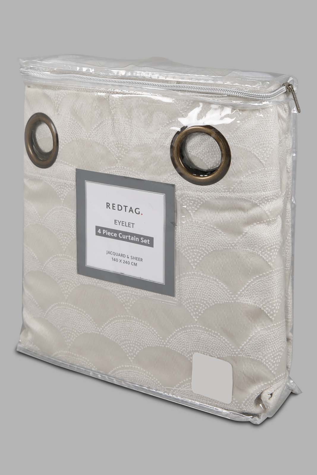 Redtag-Beige-Geometric-Jacquard-&-Sheer-4-Piece-Curtain-Set-Category:Curtains,-Colour:Beige,-Deals:New-In,-Filter:Home-Bedroom,-HMW-BED-Curtains,-New-In-HMW-BED,-Non-Sale,-Section:Homewares,-W22A-Home-Bedroom-