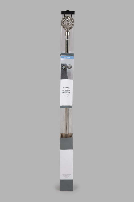 Redtag-Silver-Satin-Nickel-Finish-Extendable-Sinlge-Curtain-Rod-With-Finial-Category:Curtain-Rods,-Colour:Silver,-Deals:New-In,-Filter:Home-Bedroom,-HMW-BED-Curtain-Rods,-New-In-HMW-BED,-Non-Sale,-Section:Homewares,-W22A-Home-Bedroom-