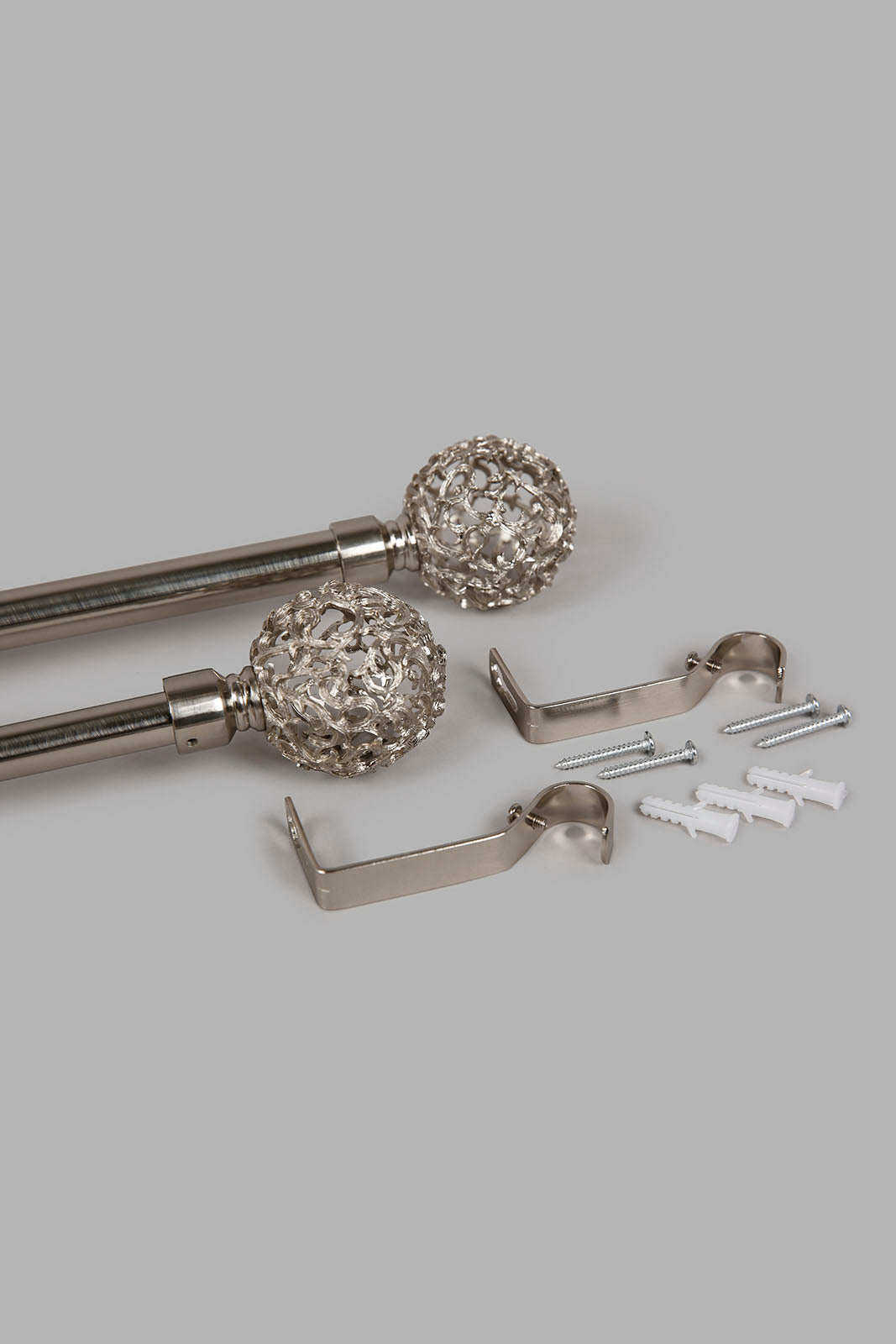 Redtag-Silver-Satin-Nickel-Finish-Extendable-Sinlge-Curtain-Rod-With-Finial-Category:Curtain-Rods,-Colour:Silver,-Deals:New-In,-Filter:Home-Bedroom,-HMW-BED-Curtain-Rods,-New-In-HMW-BED,-Non-Sale,-Section:Homewares,-W22A-Home-Bedroom-