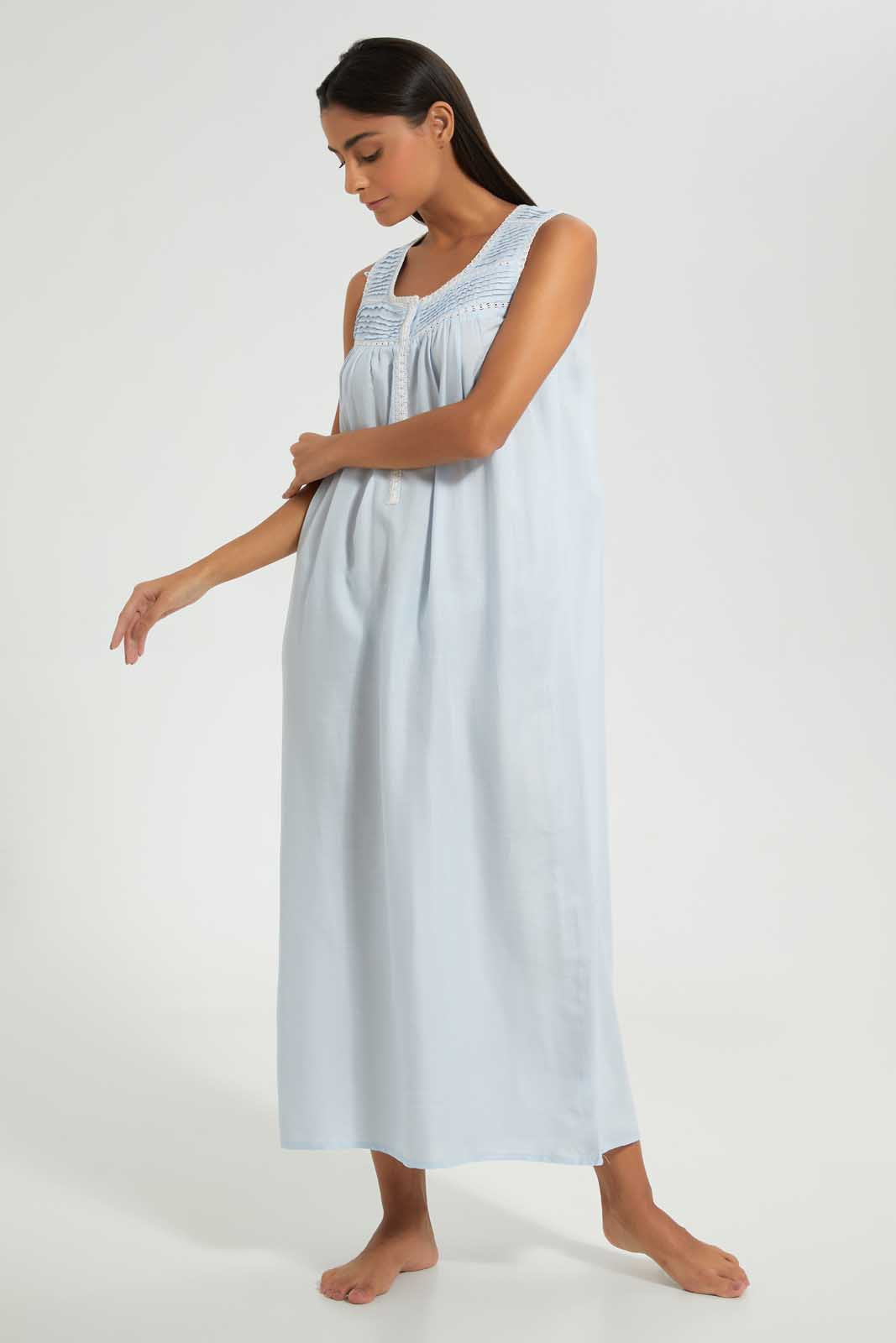 Redtag-Blue-Solid-Nightgown-Nightgowns-Women's-